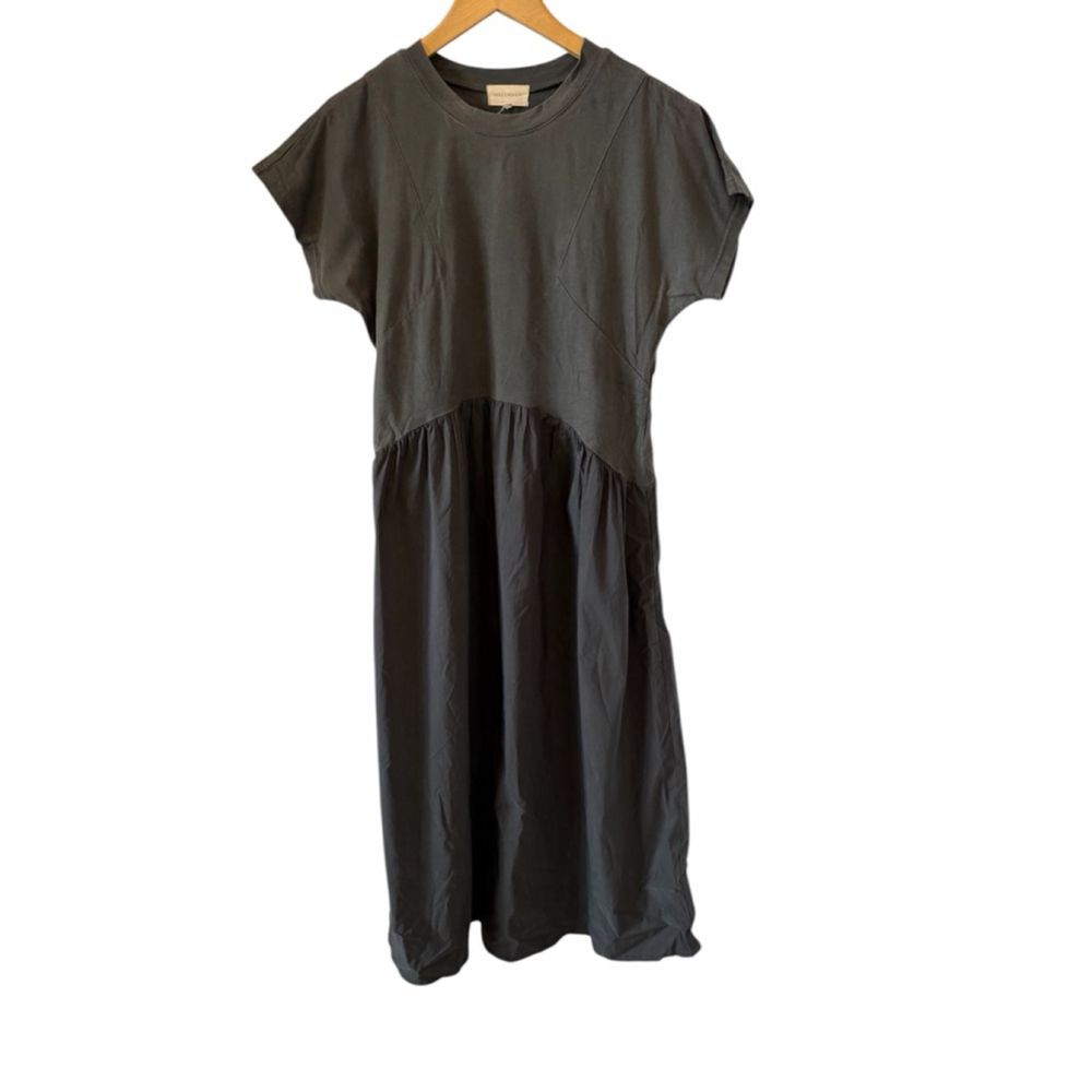 MELLODAY Black Midi Dress with Gathered Waist